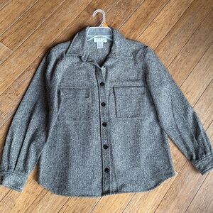 J. Jill Wool Blend HERRINGBONE shirt JACKET Button up collared Minimalist size 8